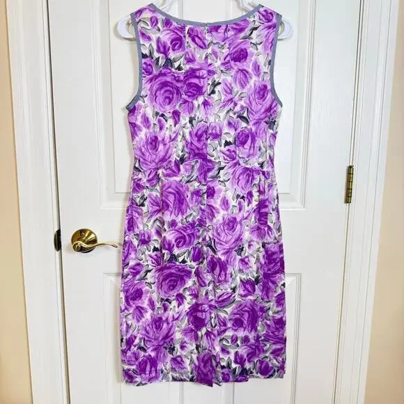 Talbots Purple Floral Sleeveless Sheath Dress Size 8 EUC - Picture 3 of 6